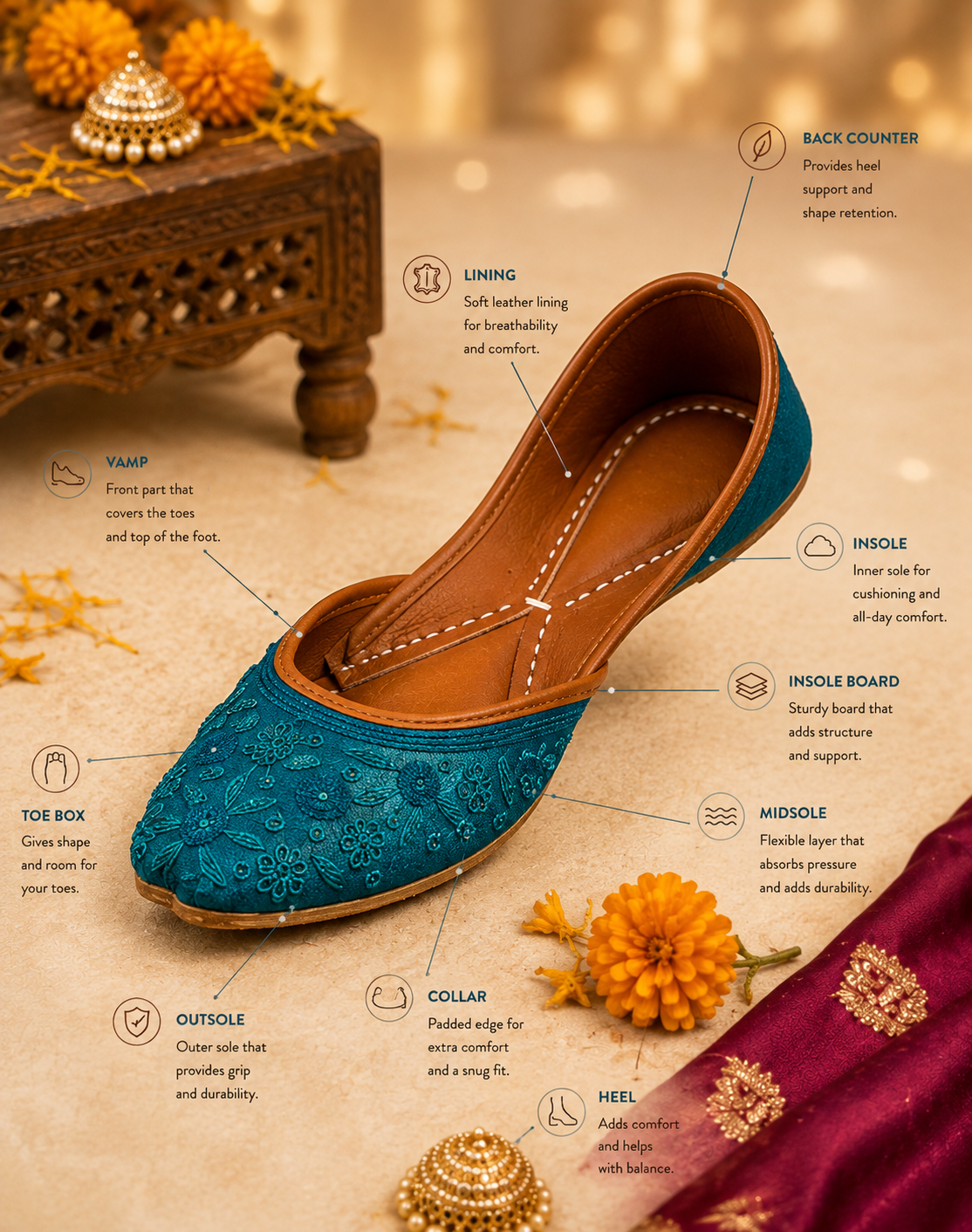 Neelambari - Peacock Teal Khussa